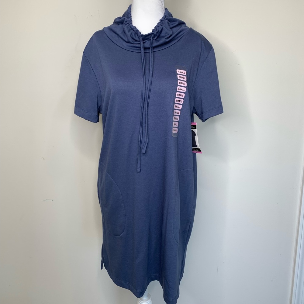 BN1 New Hue Athleisure Hooded T Shirt Dress‎ Front Pocket Women Small